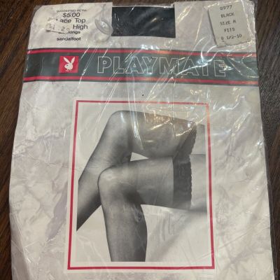 Vtg Playmate Lace Top Thigh High Stockings Size A 8 1/2 - 10 Black